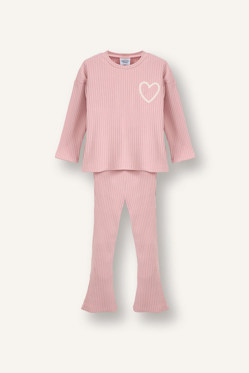 ديفاكتو طقم بيبي بناتي بطبعة قلب - قطعتين - Image 1